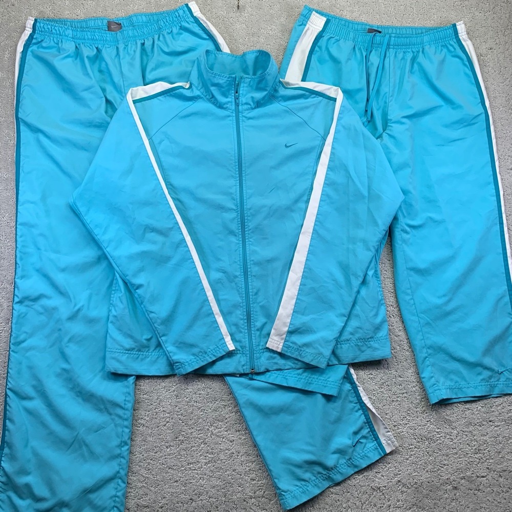 Vintage Nike Tracksuit Set Womens XL‎ 16-18 Blue White Jacket Pants Capri Y2k